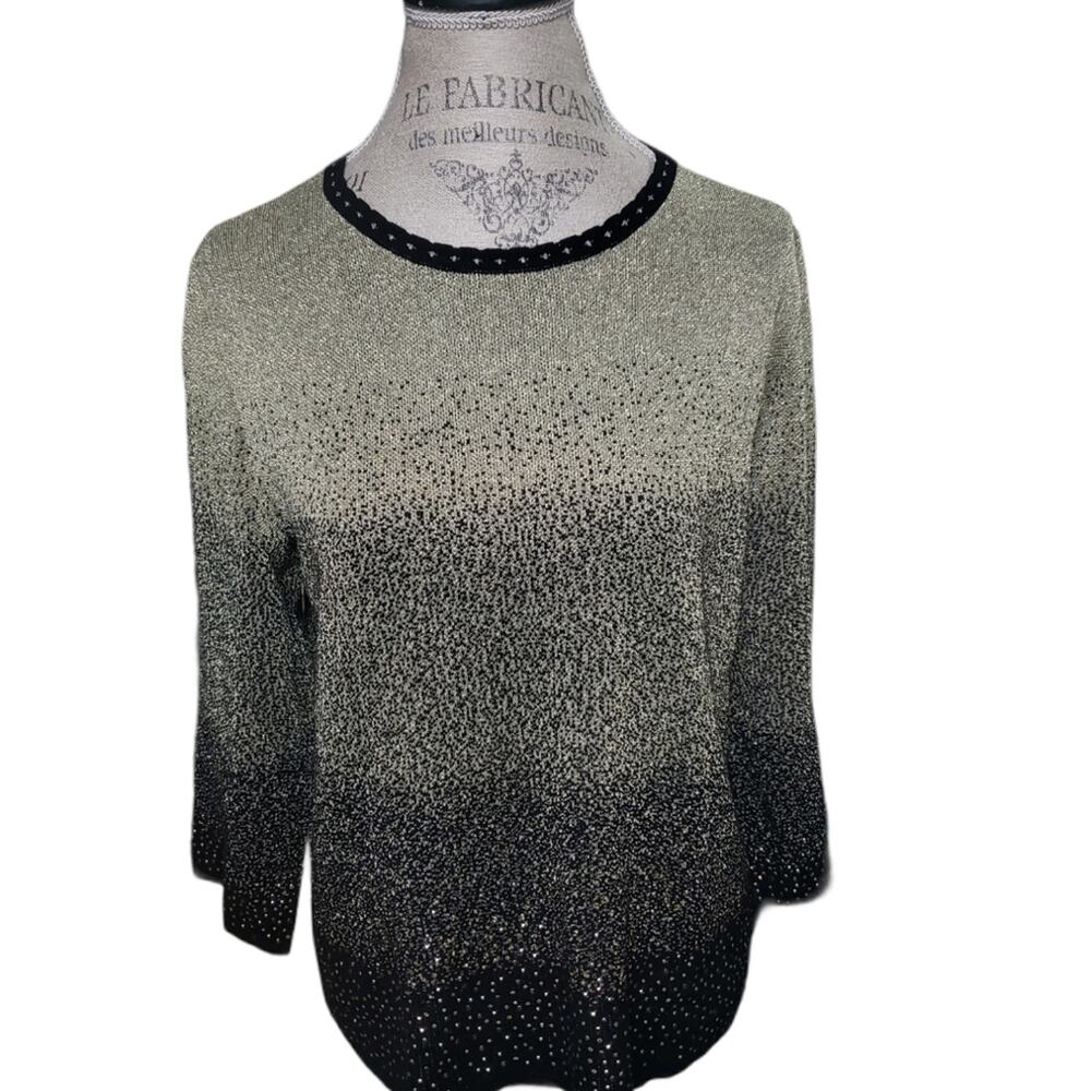 Alfred Dunner Gold & Black 3 Tone Beaded Long Sleeved Sweater